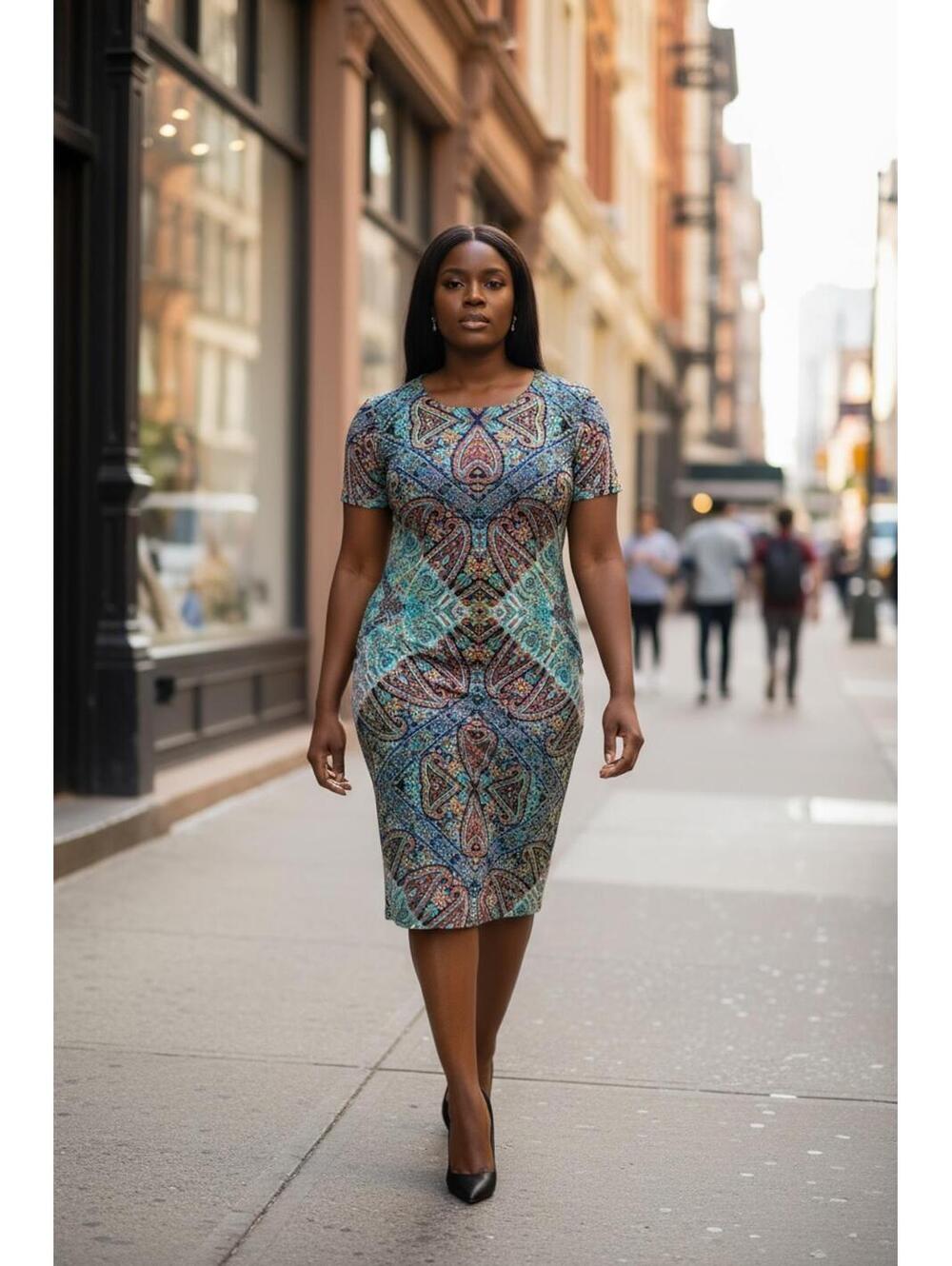 Maggy London Women's Midi Dress Size 12 Blue Paisley Pattern